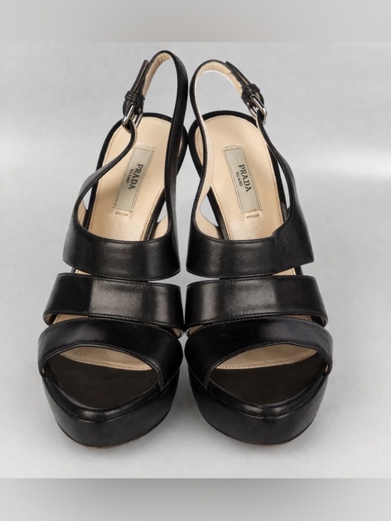 Shoes - Prada Black Leather Platform Slingback Heels Size 39 Designer Sandals